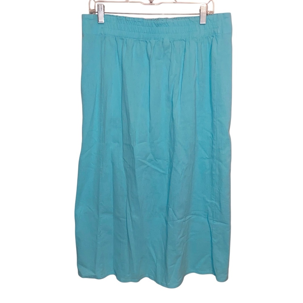 Coldwater Creek Skirt Medium Lightweight Gauzy Cotton Pockets Midi Aqua Blue